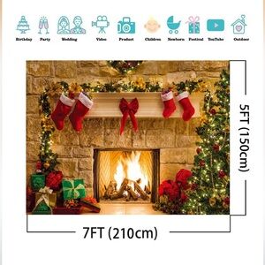 3 Backdrops Festive Holiday Fireplace Decor with Stockings and Garland